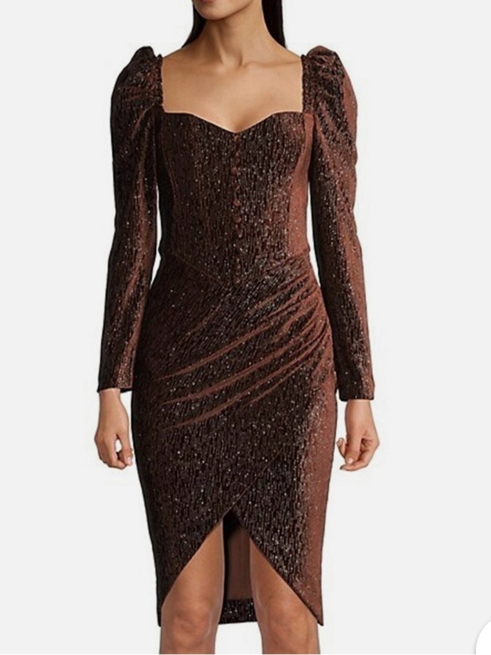 Lavish Alice Diamanté Velvet Puff Sleeve in Chocolate